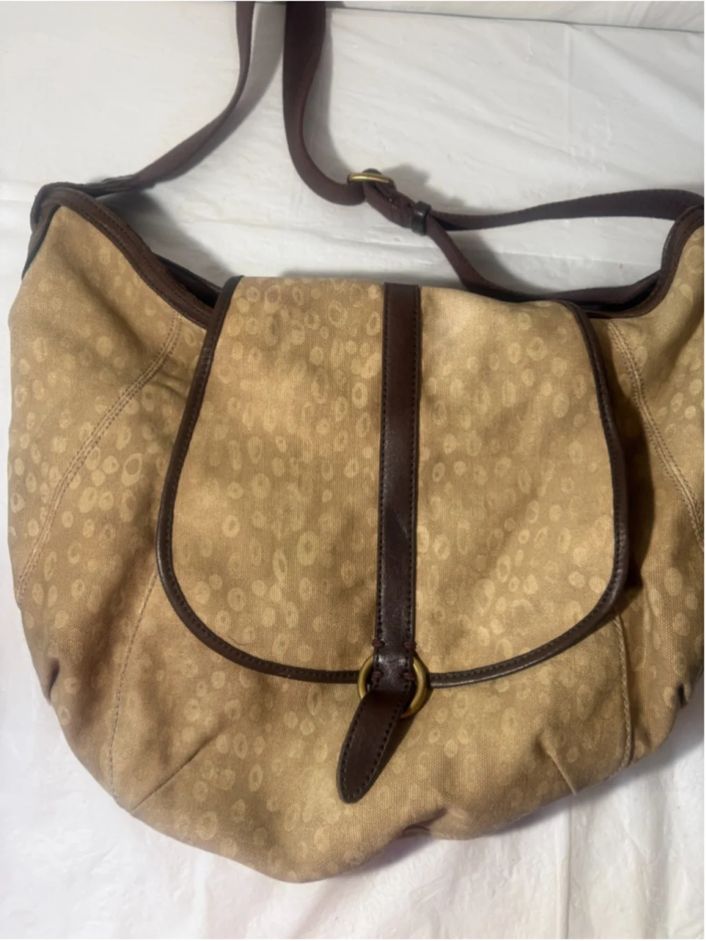 Vtg y2k Lucky Brand large hobo leather/canvas animal print ombre dyed bag
